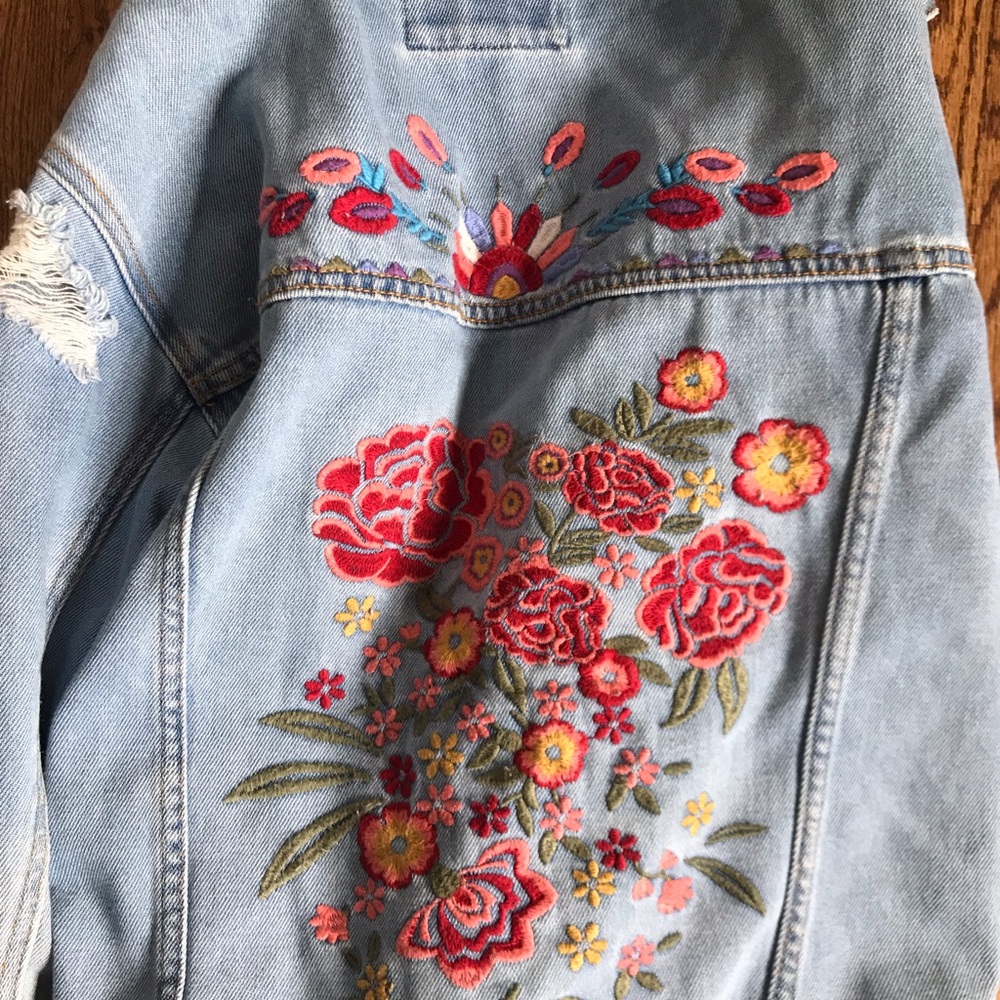 Denim Floral Embroidered Jacket